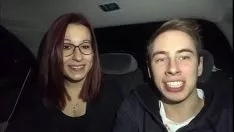 Play A bitch with glasses sucks cock in a student's car